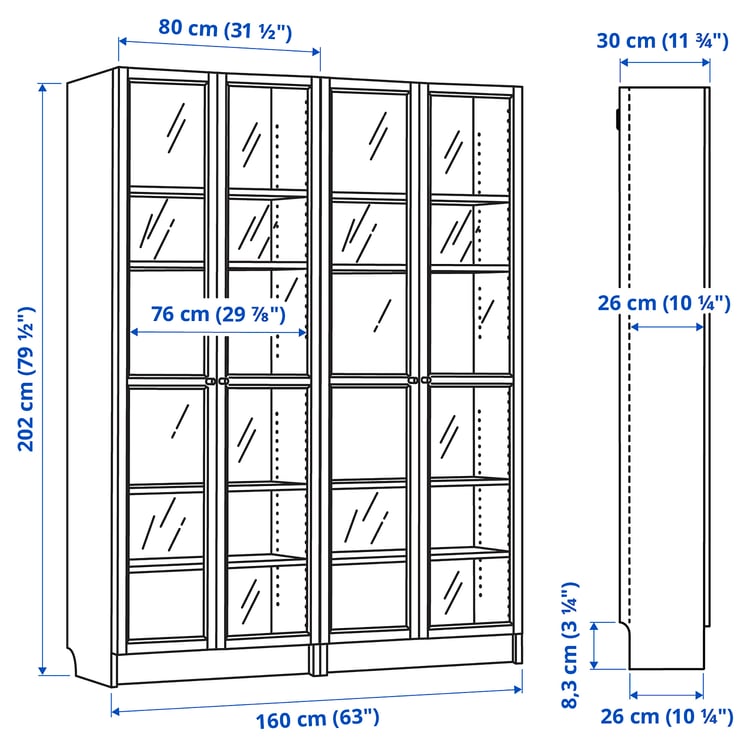 Illustration with measurements for the product: BILLY.
