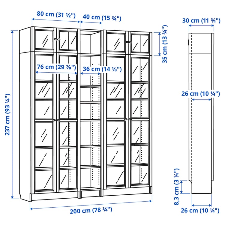 Illustration with measurements for the product: BILLY.