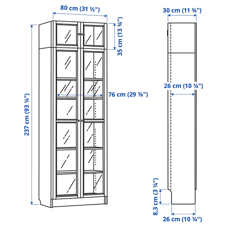 Illustration with measurements for the product: BILLY.