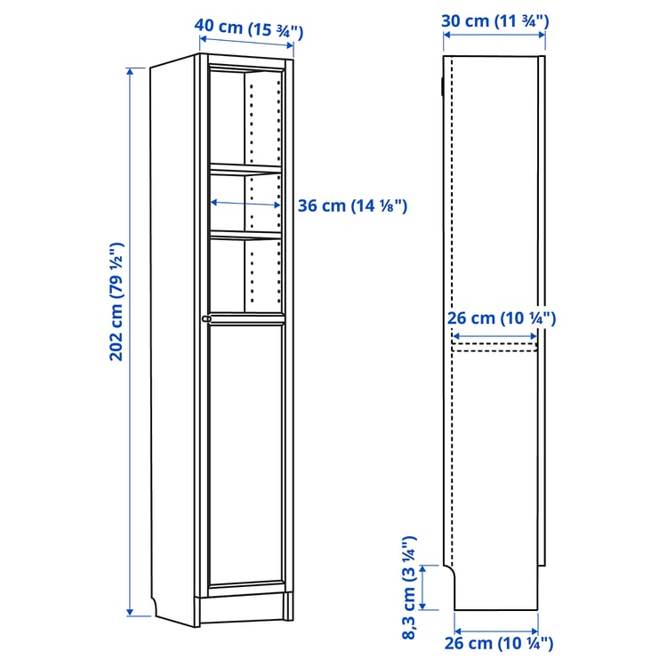 Illustration with measurements for the product: BILLY.