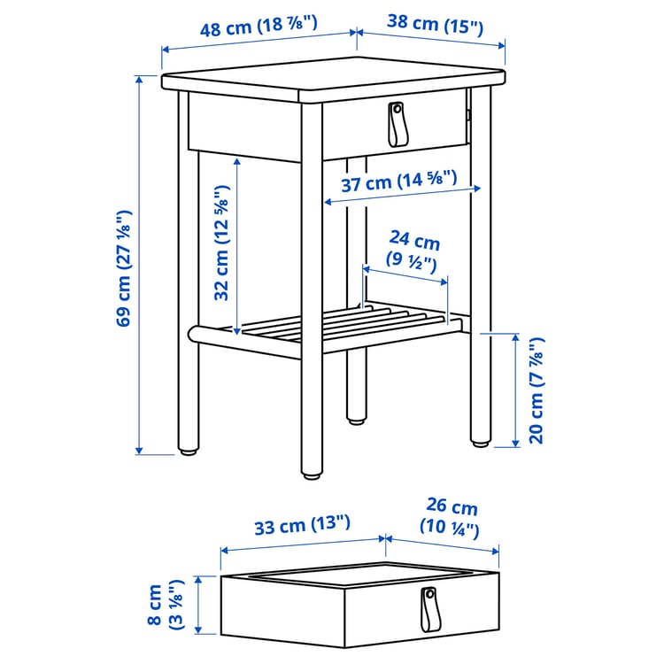 Illustration with measurements for the product: BJÖRKSNÄS.