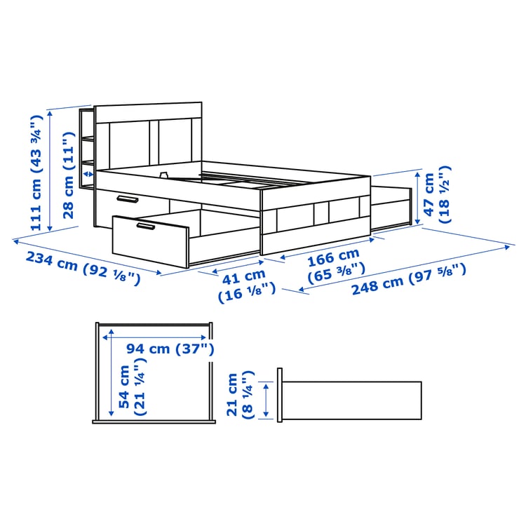Illustration with measurements for the product: BRIMNES.
