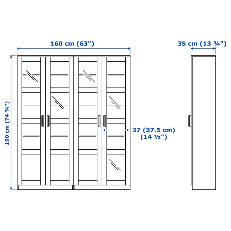 Illustration with measurements for the product: BRIMNES.