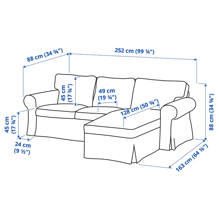 EKTORP 3-seat sofa with chaise longue, Hemmesta light beige