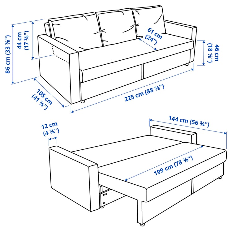 Illustration with measurements for the product: FRIHETEN.