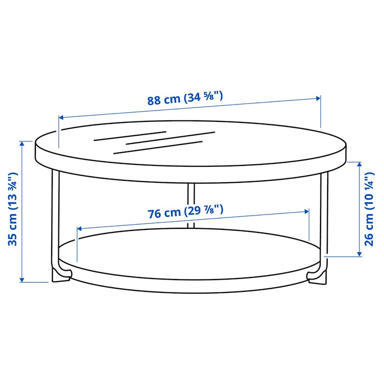 FRÖTORP Coffee table, white chrome-plated/white glass, 88 cm