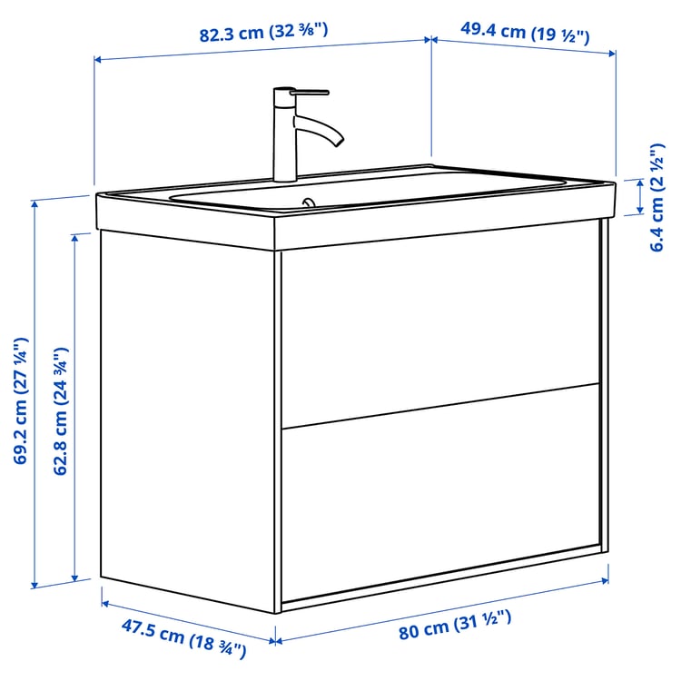 Illustration with measurements for the product: HAVBÄCK.