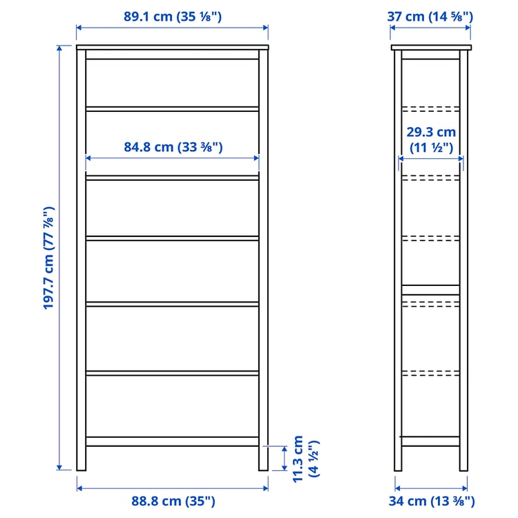 Illustration with measurements for the product: HEMNES.