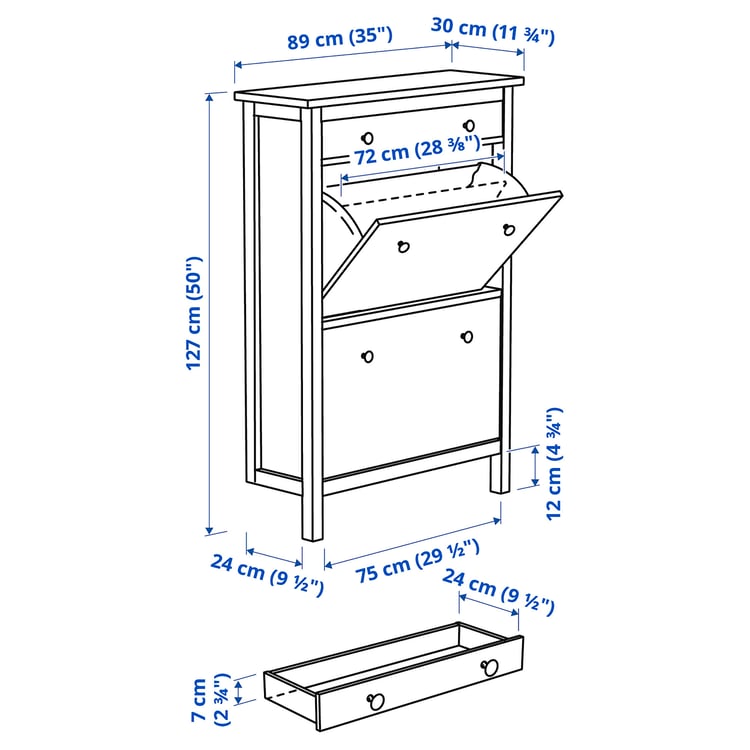 Illustration with measurements for the product: HEMNES.