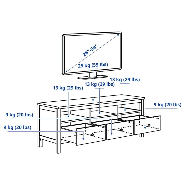 Illustration with measurements for the product: HEMNES.