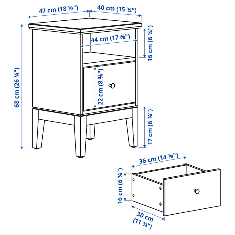Illustration with measurements for the product: IDANÄS.