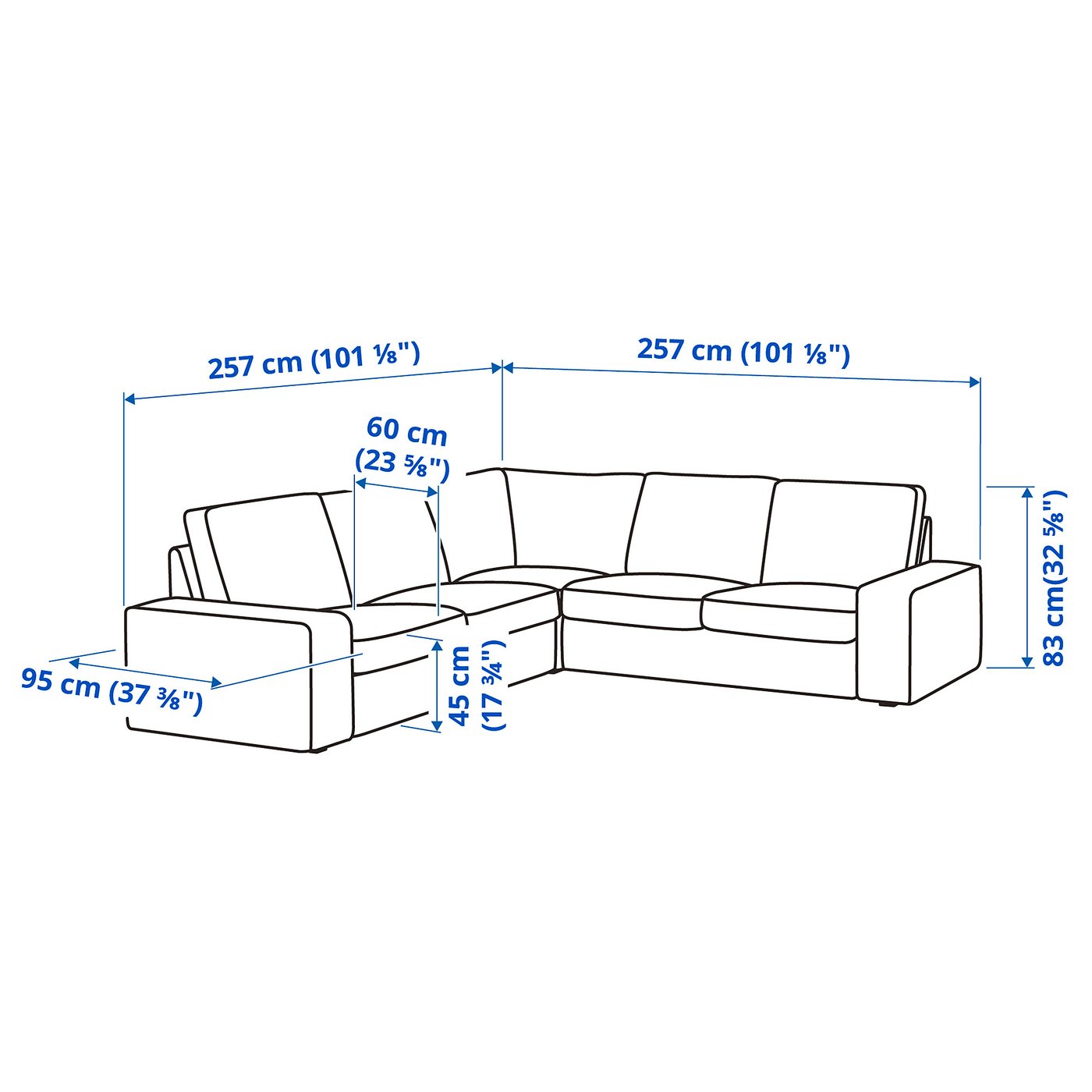 Illustration with measurements for the product: KIVIK.