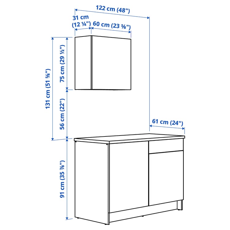 KNOXHULT Kitchen, white frame, 120x61x220 cm