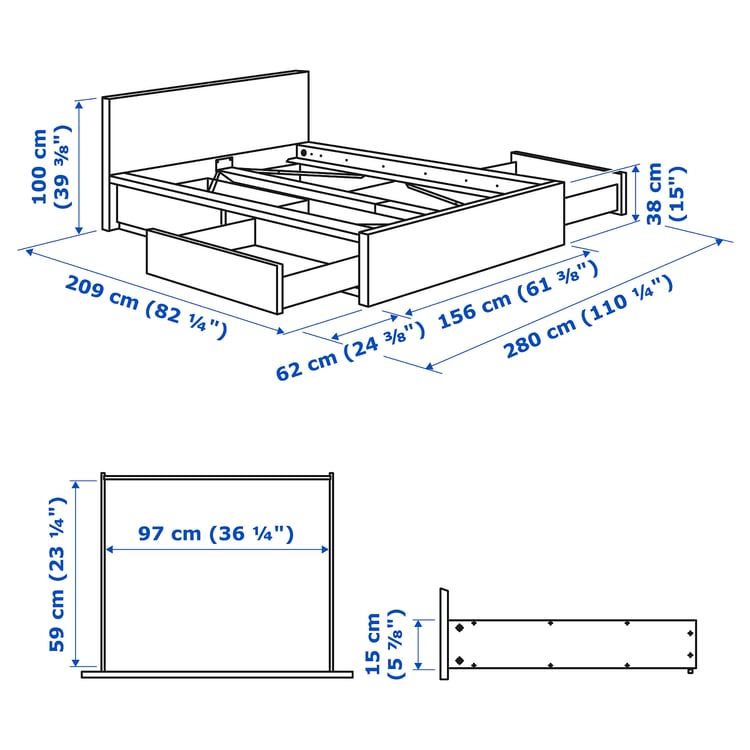 Illustration with measurements for the product: MALM.