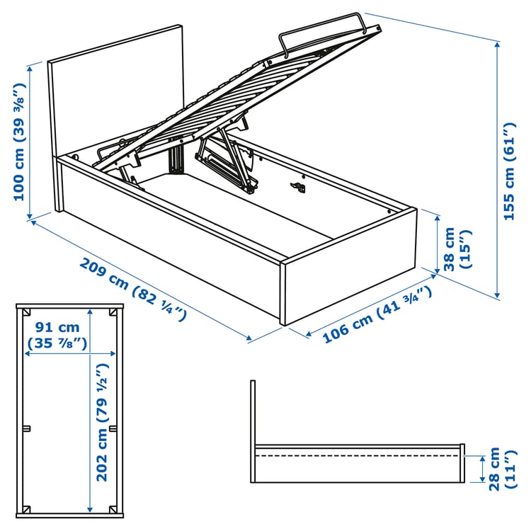 Illustration with measurements for the product: MALM.