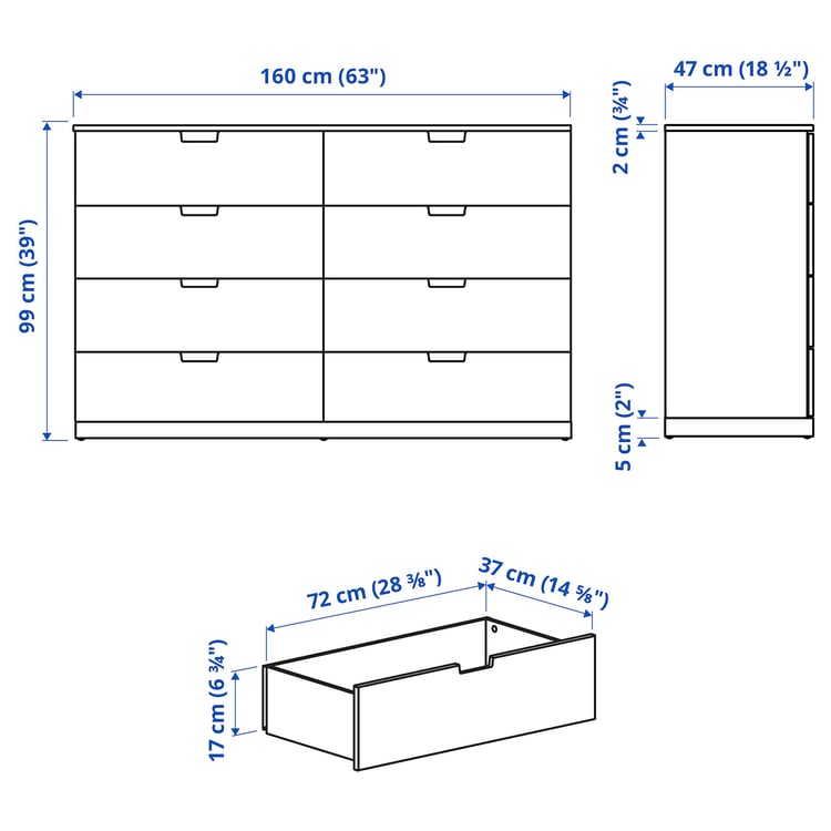 Illustration with measurements for the product: NORDLI.