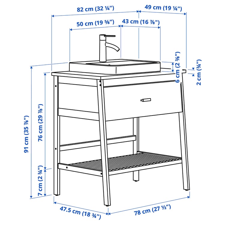 Illustration with measurements for the product: RÅGRUND.