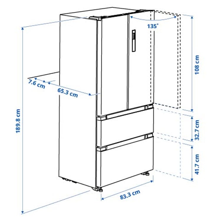 Illustration with measurements for the product: RIBBENÅS.