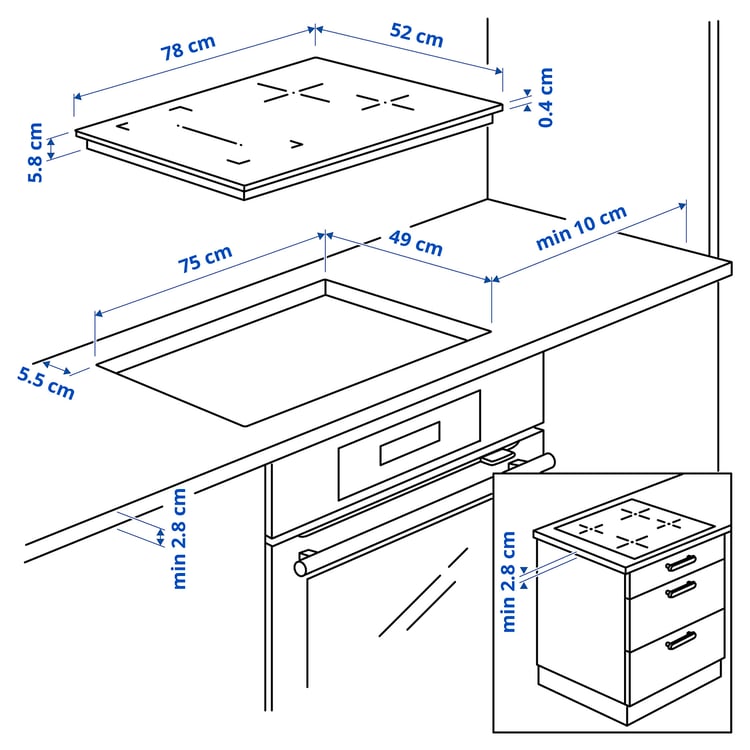 Illustration with measurements for the product: ROGESTAD.