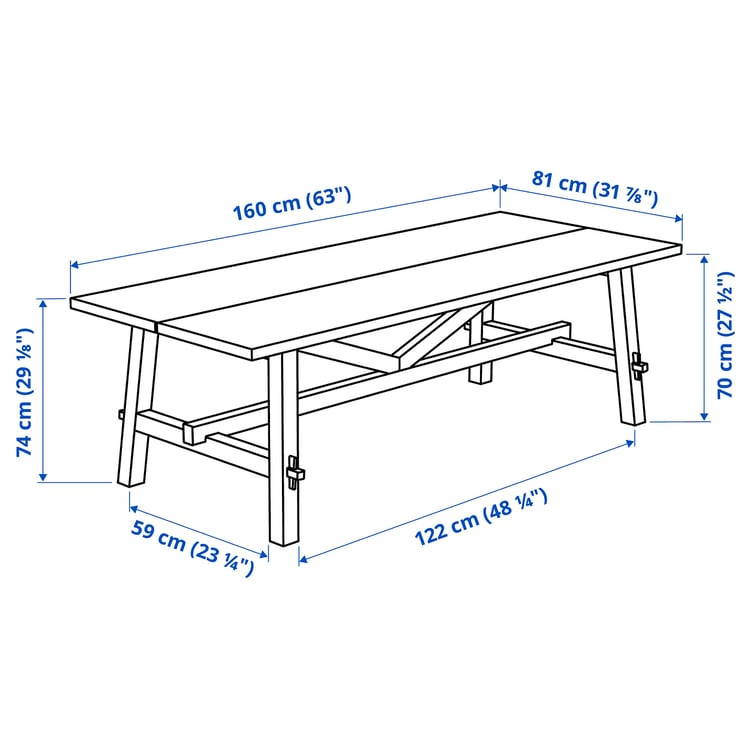 SKOGSTA Table, acacia/black, 160x81x74 cm