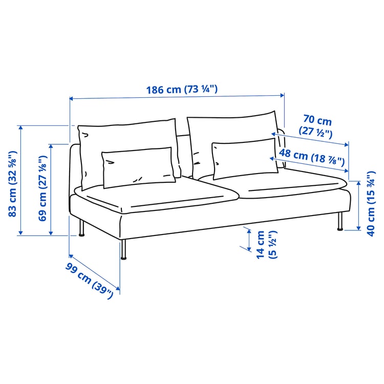 Illustration with measurements for the product: SÖDERHAMN.