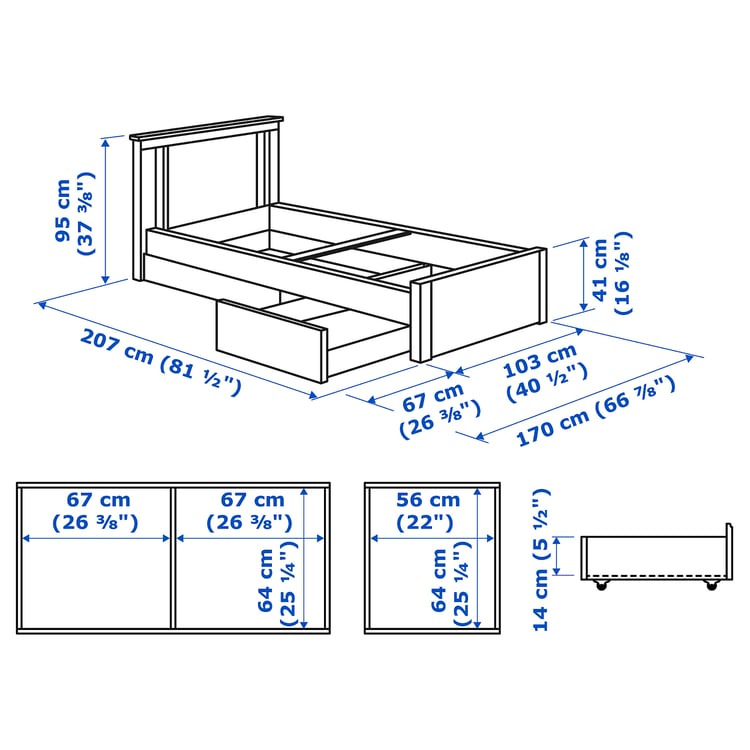 Illustration with measurements for the product: SONGESAND.