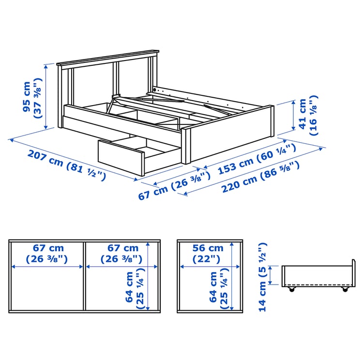 Illustration with measurements for the product: SONGESAND.