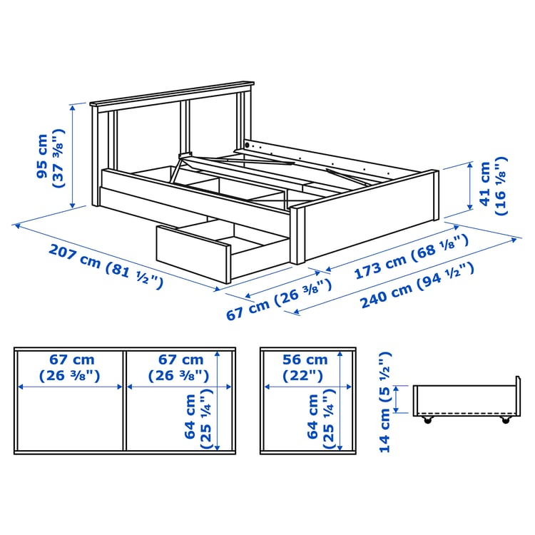 Illustration with measurements for the product: SONGESAND.