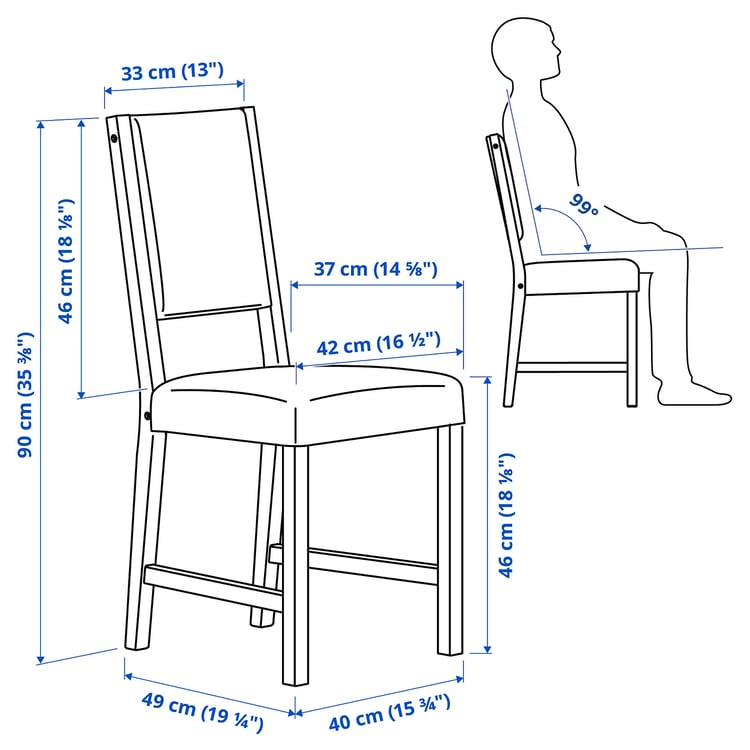 Illustration with measurements for the product: STEFAN.