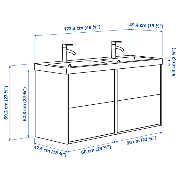 Illustration with measurements for the product: TÄNNFORSEN.