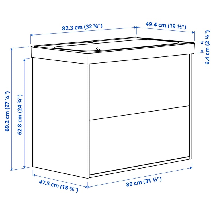 TÄNNFORSEN / ORRSJÖN Wash-stnd w drawers/wash-basin, white, 82x49x69 cm