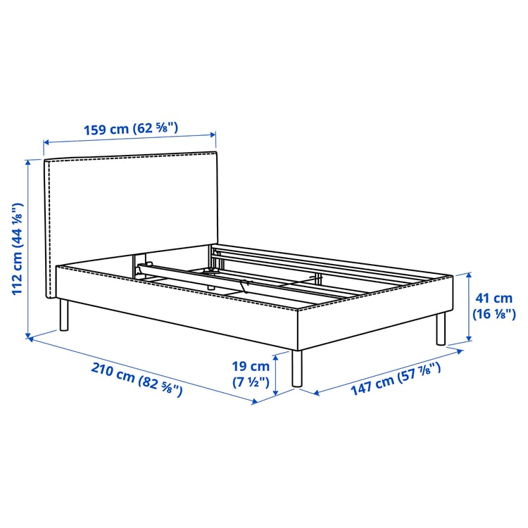 TÄRNKULLEN Upholstered bed frame, Tibbleby beige/grey/Lillhällan, 140x200 cm