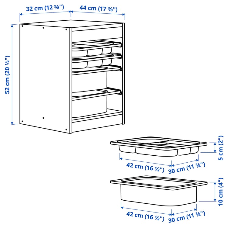 Illustration with measurements for the product: TROFAST.
