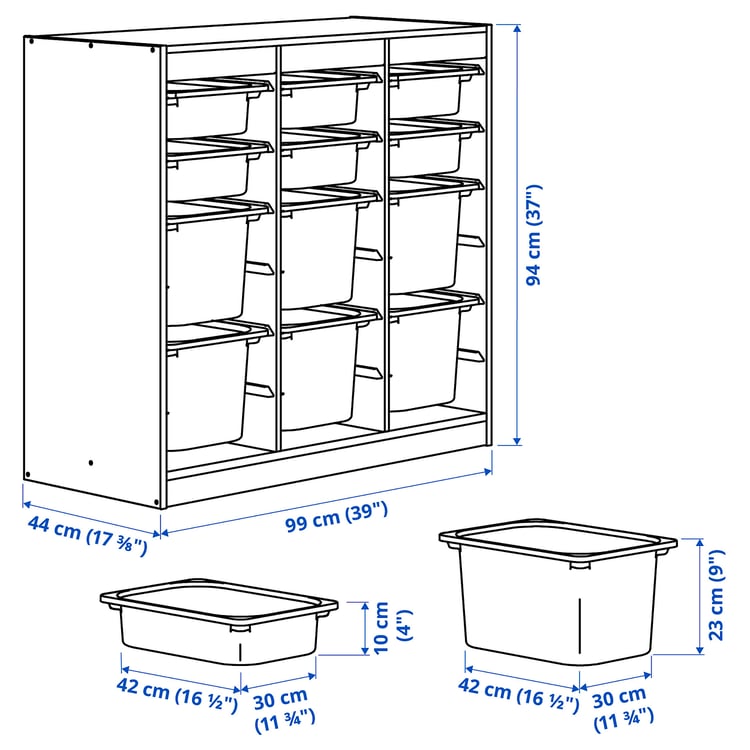 Illustration with measurements for the product: TROFAST.