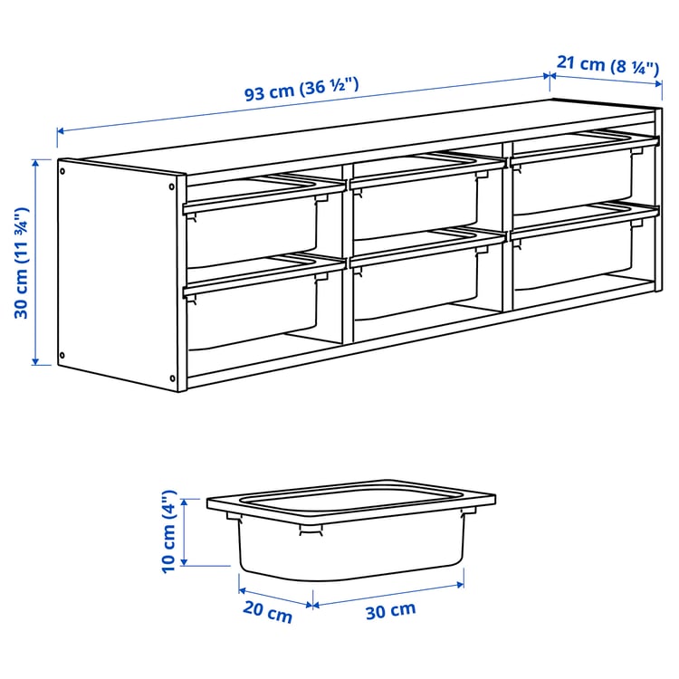 Illustration with measurements for the product: TROFAST.