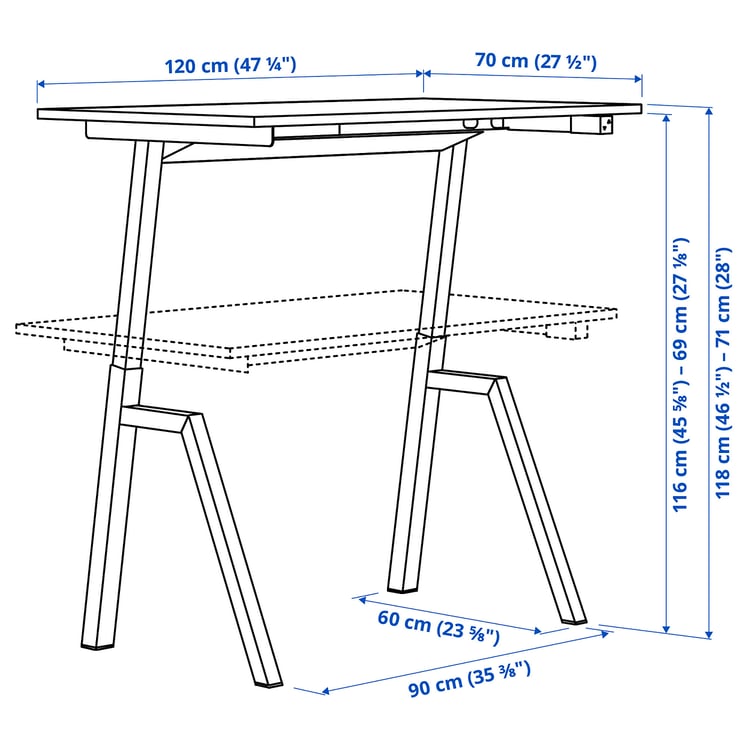Illustration with measurements for the product: TROTTEN.