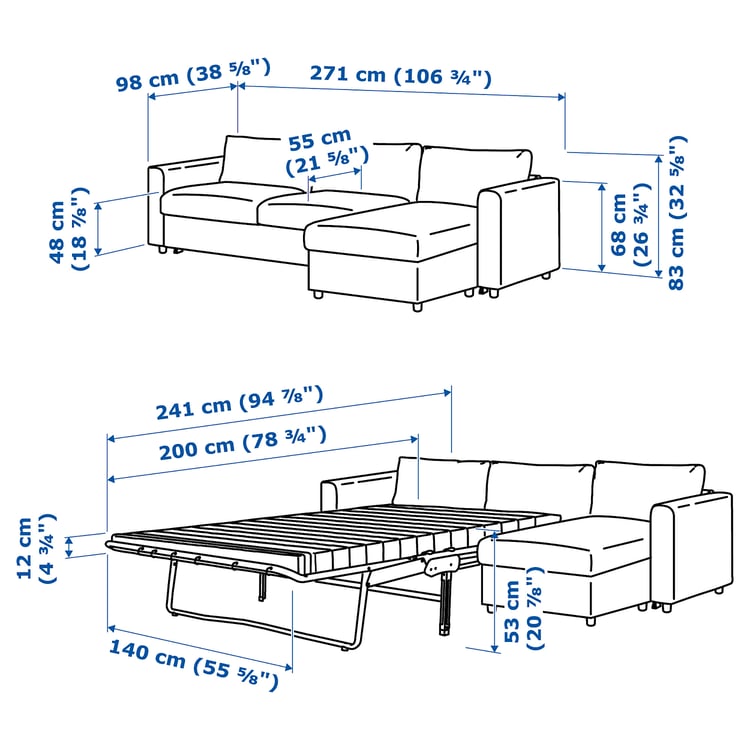 Illustration with measurements for the product: VIMLE.