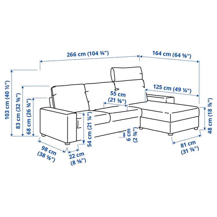 Illustration with measurements for the product: VIMLE.