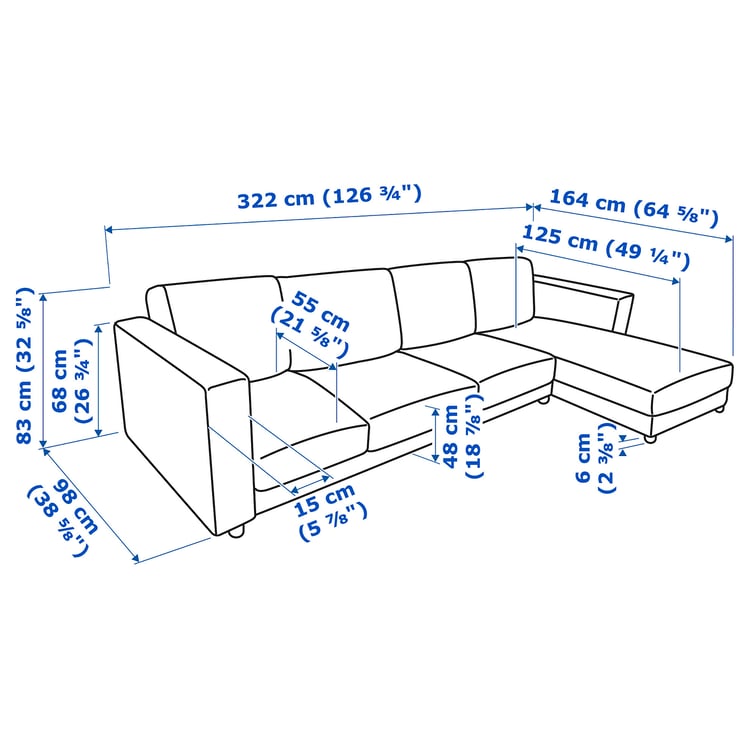 Illustration with measurements for the product: VIMLE.