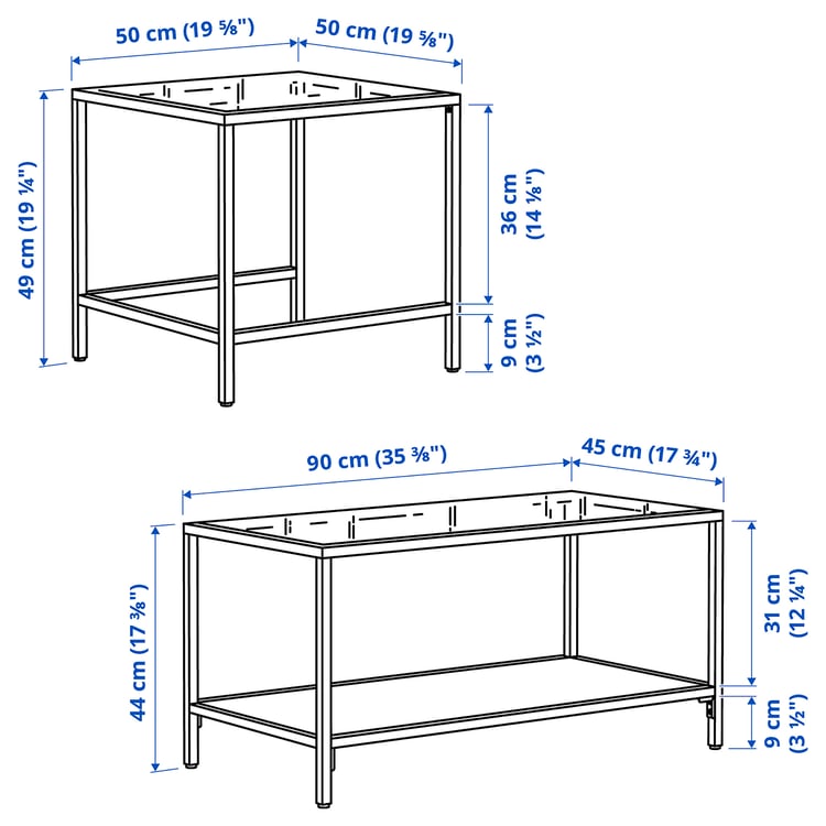 VITTSJÖ Nest of tables, set of 2, light beige/glass, 90x50 cm