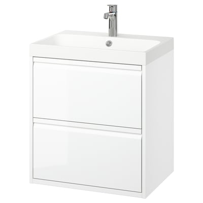 ÄNGSJÖN mobile da bagno sospeso bianco con 2 cassetti, design moderno.