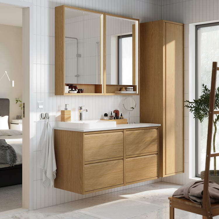ÄNGSJÖN / BACKSJÖN mobile lavabo/lavabo/miscelatore, effetto rovere ...