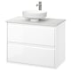 Mobile da bagno bianco ÄNGSJÖN, piano di lavoro in marmo, lavabo rotondo, rubinetto cromato.