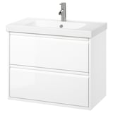 Mobile bagno ÄNGSJÖN bianco, design moderno con 2 cassetti, lavabo in ceramica, rubinetto cromato.