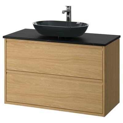 ÄNGSJÖN / OXMYREN Mobile lavabo/cassetti/lavabo/misc, effetto rovere/nero effetto marmo, 102x49x77 cm