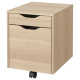 Schedario ALEX, rovere chiaro, due cassetti, design squadrato, rotelle.