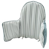 Un cuscino di supporto per bambini anti-lop, a righe blu e bianche, gonfiabile, con fodera con cerniera.