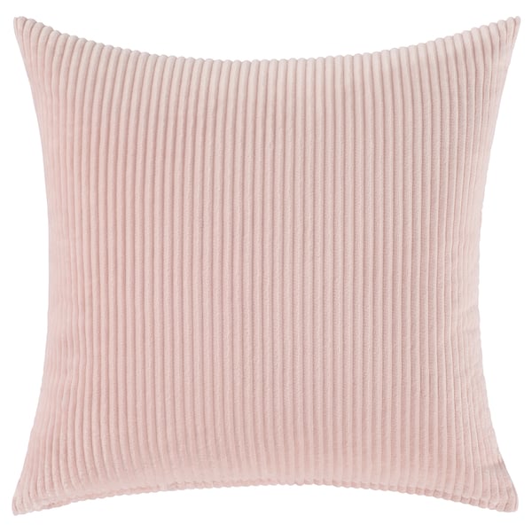 Cuscino ÅSVEIG in velluto a coste rosa chiaro, design squadrato e dalla texture morbida.