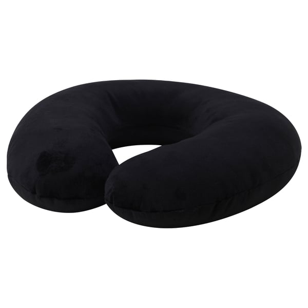 Cuscino nero BACKGLIM, forma a U, tessuto morbido, supporto per collo e schiena.