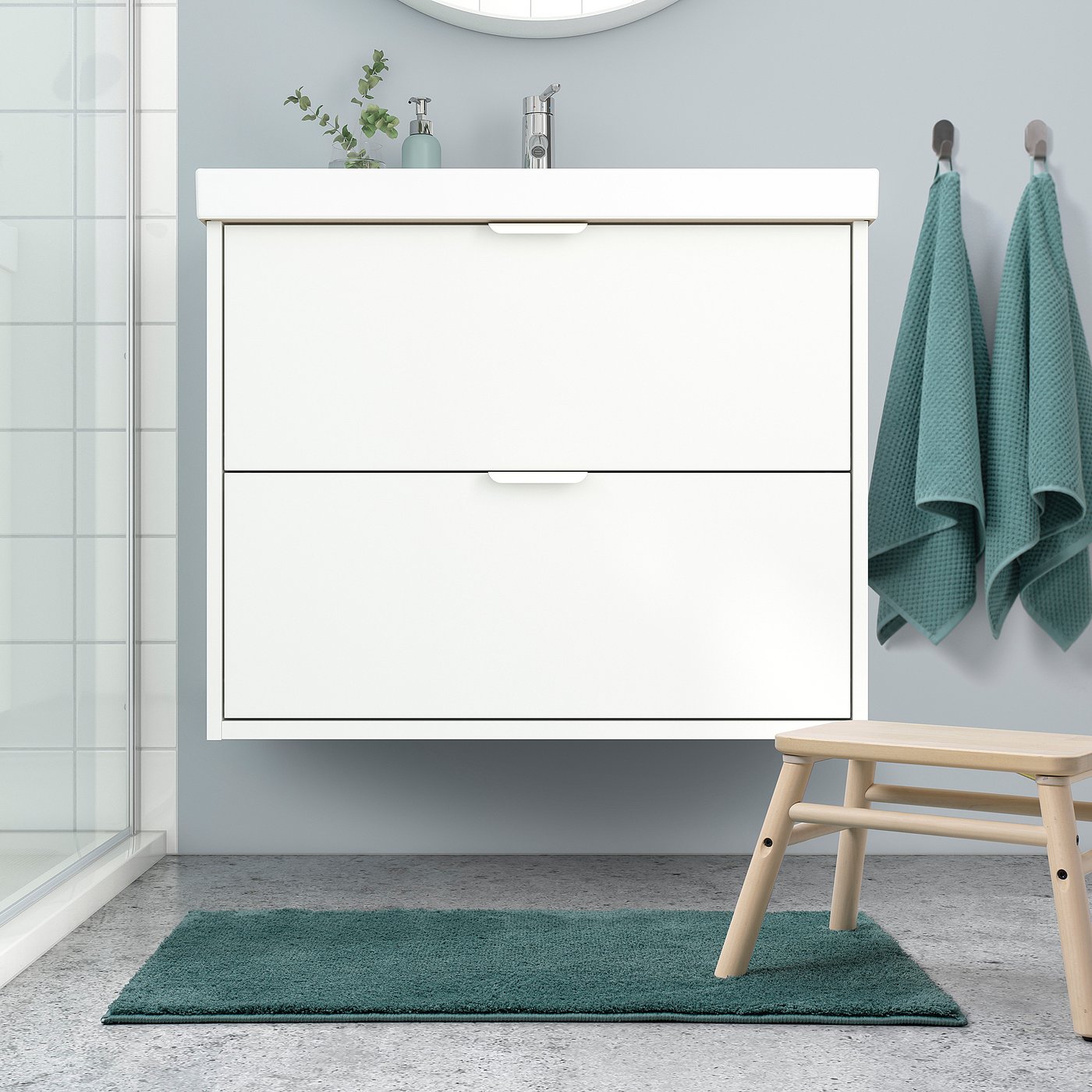 Lashuma - Tappetino da bagno in spugna 100% cotone, 50 x 80 cm, 100% cotone, Ice-blau, 50 x 80 cm
